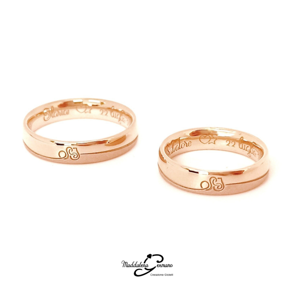 Fedi Nuziali oro rosa 18 kt - Iniziali - Maddalena Germano