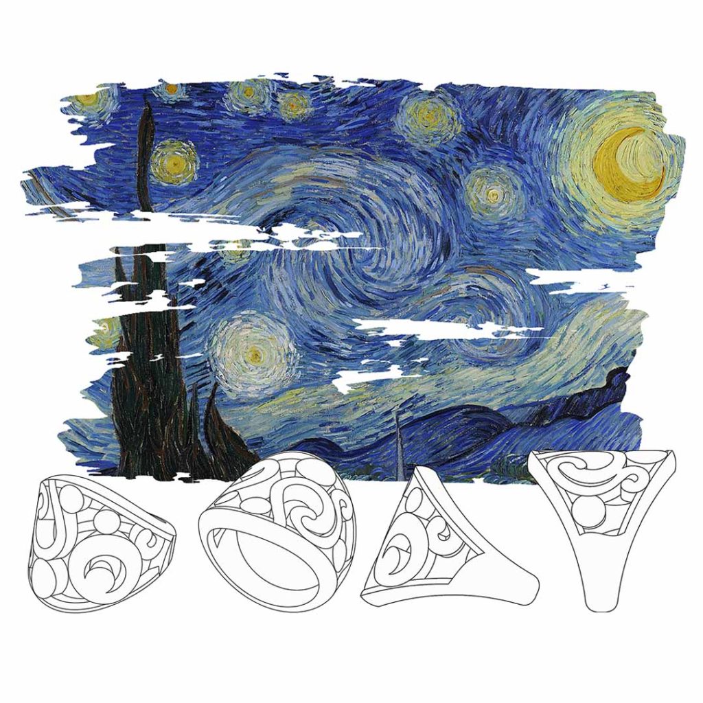 Anelli bozzetto Notte Stellata Van Gogh - Maddalena Germano