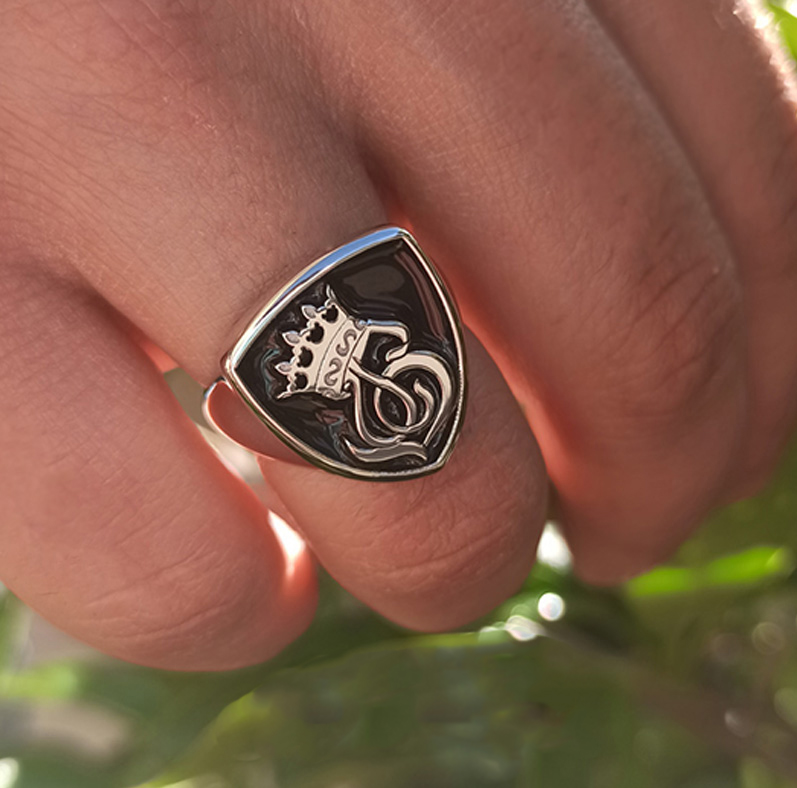 Anello tatuaggio - oro bianco 18 kt e smalto nero - Maddalena Germano